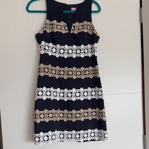 Lilly Pulitzer navy, white gold dress